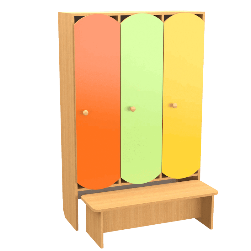 Шафа для роздягальні в дитячому садочку МЕБЛІ-ТЕХНОСТИЛЬ (РЦЛ 33) 3-секційна